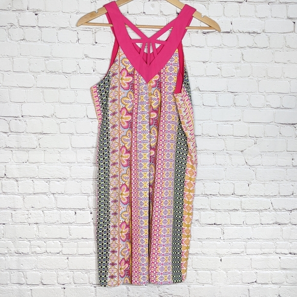 Rose & Olive Pink Floral Tent Dress Small V Neck Tank Sleeveless - Picture 3 of 8